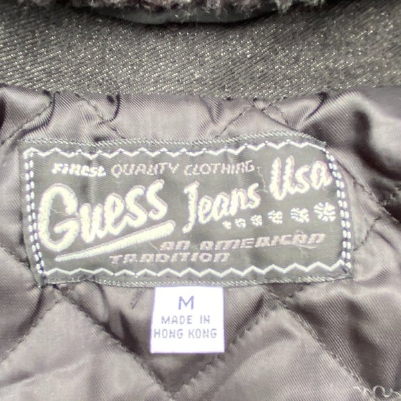 Vintage Guess Aviator Jean Jacket Black Y2K 90s Faux Fur Moto Grunge Mobwife-M - Picture 15 of 16